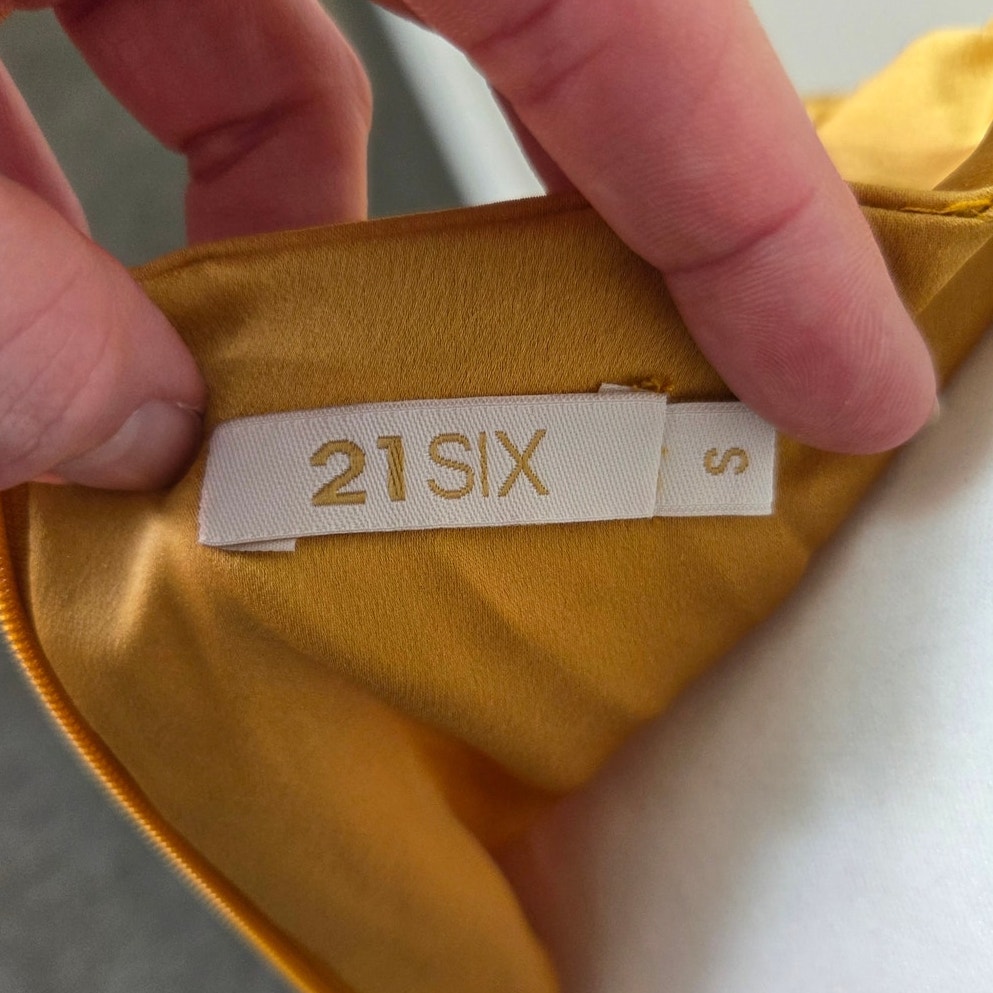 21six Couture Luxury Gold Satin Cowl Neck Asymmetrical Midi Slip Dress Small — image 7 of 8